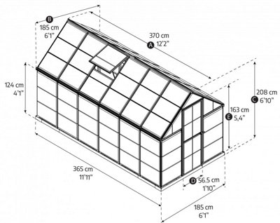 Greenhouse Hybrid 6 x 12 - Polycarbonate - L370 x W185 x H208 cm - Green - 4