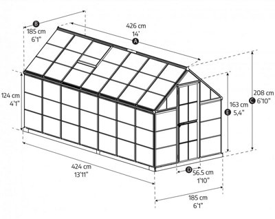 Greenhouse Hybrid 6 x 14 - Polycarbonate - L426 x W185 x H208 cm - Green - 4