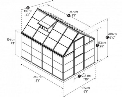 Greenhouse Hybrid 6 x 8 - Polycarbonate - L247 x W185 x H208 cm - Silver - 5
