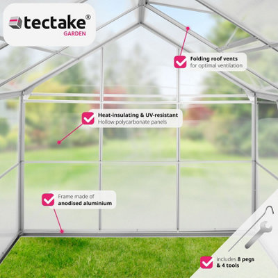 Greenhouse in aluminium & polycarbonate w/ foundation - transparent