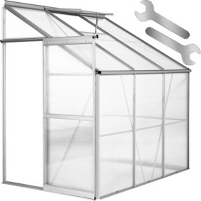 Greenhouse - lean-to style, aluminium frame, sliding door, skylight, 192 x 128 x 202 cm - 192 x 128 x 202 cm