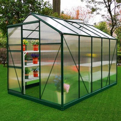 Greenhouse Polycarbonate 6ft x 10ft With Base Green