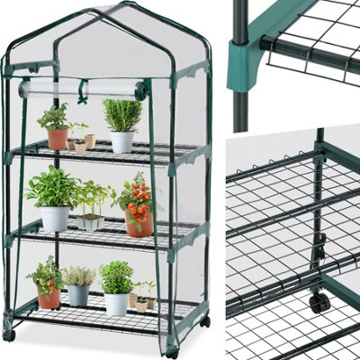 Greenhouse - with wheels, 3 shelves, tarpaulin cover, 69 x 49 x 133 cm - 69 x 49 x 133 cm