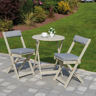 Greenhurst Folding Bistro Set, Forest White Table and 2 Chairs with Grey Cushions
