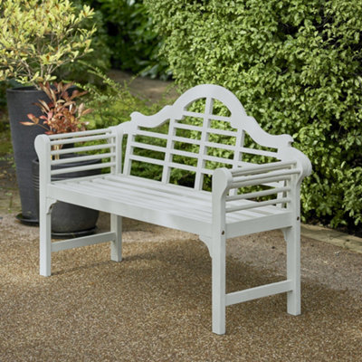 Greenhurst PU Coated Lutyens Garden Bench FSC Acacia Hardwood Painted Pearl White W129 x D52 x H89cm