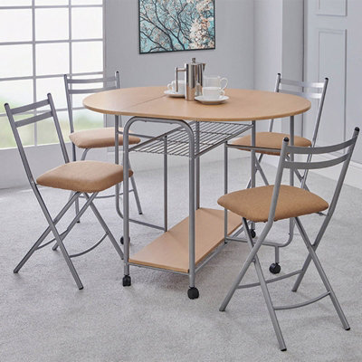 Greenhurst Stowaway Dining Set, Oak Drop Down Table with Silver Frame ...
