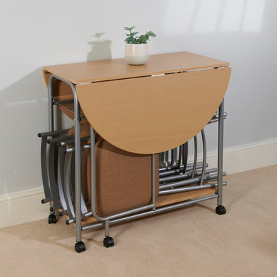 Greenhurst Stowaway Dining Set, Oak Drop Down Table with Silver Frame ...