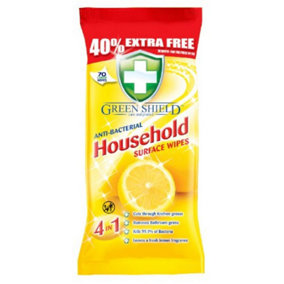 GreenShield 70 Large Antibacterial Household Surface Cleaning Wipes (Yellow Packs)