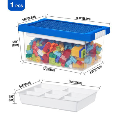 Greentainer Stackable Plastic Storage Bin With Blue Lid And Removable ...