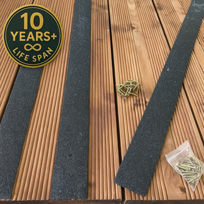 GreenTec GRP Anti-Slip Decking Strips 600mm x 50mm Black Pack of 5 ...