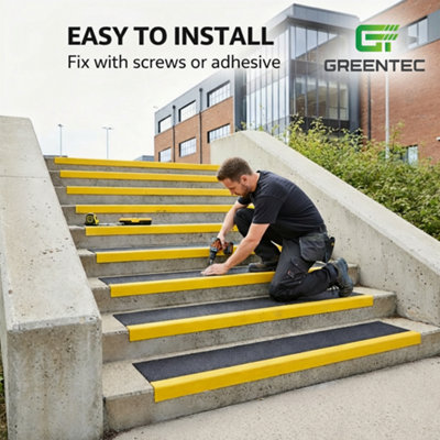 GreenTec Heavy Duty 1000 x 345mm Yellow GRP Anti-Slip Stair Tread Cover ...