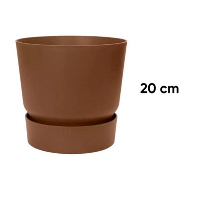 Greenville Round Flower Pot 100% Recycled Matte Plastic Planter Indoor Outdoor Garden Modern Nordic Style 20cm Ginger Brown