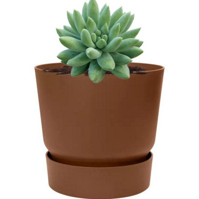 Greenville Round Flower Pot 100% Recycled Matte Plastic Planter Indoor Outdoor Garden Modern Nordic Style 20cm Ginger Brown