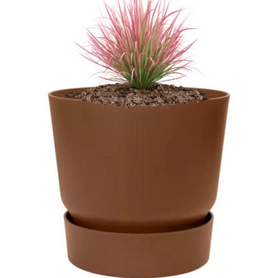Greenville Round Flower Pot 100% Recycled Matte Plastic Planter Indoor Outdoor Garden Modern Nordic Style 20cm Ginger Brown