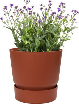 Greenville Round Flower Pot 100% Recycled Matte Plastic Planter Indoor Outdoor Garden Modern Nordic Style 20cm Ginger Brown