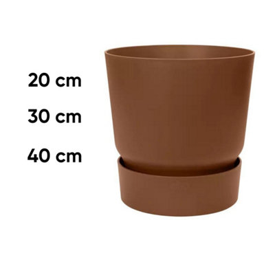 Greenville Round Flower Pot 100% Recycled Matte Plastic Planter Indoor Outdoor Garden Modern Nordic Style 20cm Ginger Brown