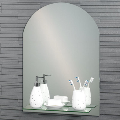 Greenwich Arched Oval Wall Mounted Frameless Bathroom Mirror with Vanity Shelf 70 x 50cm