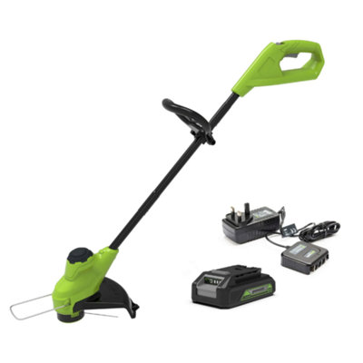 Greenworks Tools 48V (2 x 24V) 36cm (14.5") Lawn Mower & 24V 25cm Trimmer Kit Includes 2 x 24V 4Ah Batteries & Twin Charger