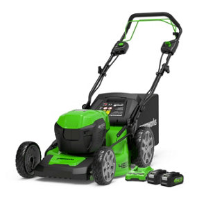 Greenworks Tools 48V (2 x 24V) 46cm (18") Self Propelled Lawnmower includes 2 x 24V 4Ah batteries & 2Ah twin charger