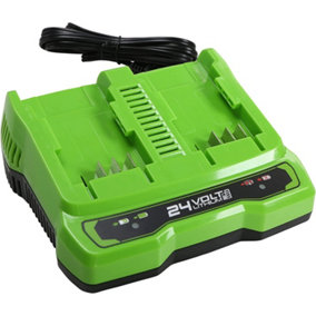 Greenworks Tools G24X2UC2 Twin Port Battery Charger 24V 48W Output Suitable for 24V Greenworks Batteries