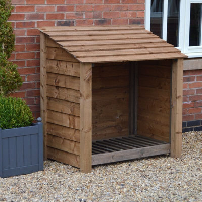 Greetham 4ft Log Store - L80 x W123 x H128 cm - Rustic Brown