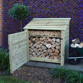 Greetham 4ft Log Store with Doors and Kindling Shelf - L80 x W123 x H128 cm - Light Green