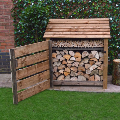 Greetham 4ft Log Store with Doors and Kindling Shelf - L80 x W123 x ...