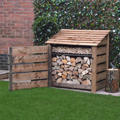 Greetham 4ft Log Store with Doors and Kindling Shelf - L80 x W123 x H128 cm - Rustic Brown