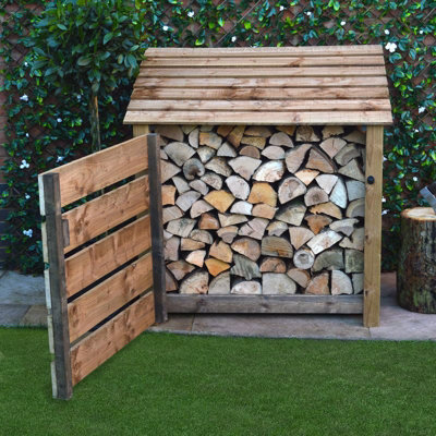 Greetham 4ft Log Store with Doors - L80 x W123 x H128 cm - Rustic Brown