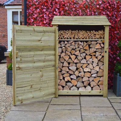 Greetham 6ft Log Store with Doors and Kindling Shelf - L80 x W123 x H181 cm - Light Green