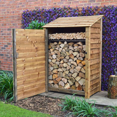 Greetham 6ft Log Store with Doors and Kindling Shelf - L80 x W123 x H181 cm - Rustic Brown