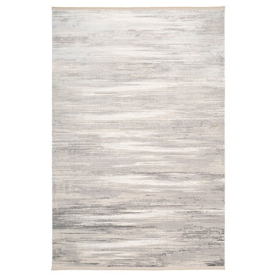 Greige Super Soft Abstract Fringed Lustre Area Rug 120x170cm