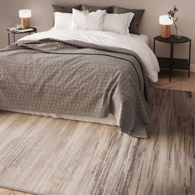Greige Super Soft Abstract Fringed Lustre Area Rug 160x230cm