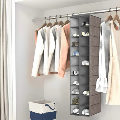 GREY 10-TIER 20 COMPARTMENTS NON-WOVEN HANGING SHOE STORAGE ORGANISER ...