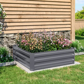 Grey 100cm W x 100cm D Galvanized Steel Square Raised Garden Bed Planter Box