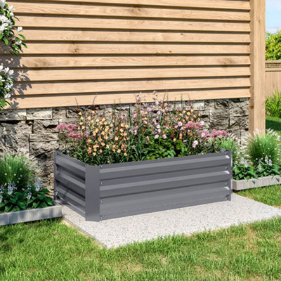 Grey 100cm W x 60cm D Galvanized Rectangular Outdoor Raised Garden Bed Planter Box