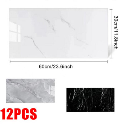 Grey 12 Pack Self-Adhesive Marble Effect Wall Tile Stickers - Kitchen ...