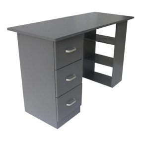 Grey 120cm Computer Desk PC Table Workstation w/ 3 Shelf & Drawers Dark Grey