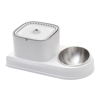 Grey 2-in-1 Smart Pet Feeder with Water Fountain with Tilted Bowl and Quiet Pump
