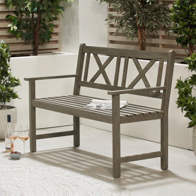 Grey 2 Seater Acacia Wood Garden Bench