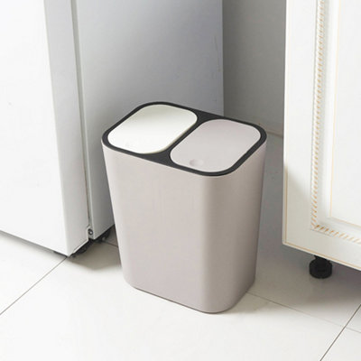 Grey 2 Section Office Kitchen Bin Rubbish Dustbin Double Recycling Trash Can 15 L