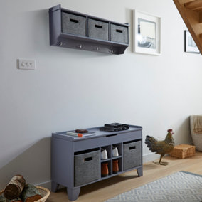 Grey 2pc Hallway Furniture Set - Storage Bench & Coat Holder
