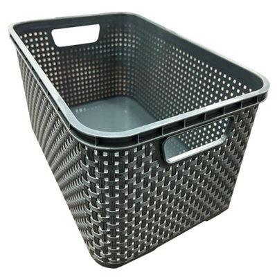 Grey 3 Drawer Stylish Rattan Effect Storage Tower Commode Baskets For Home & Office