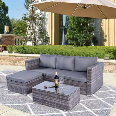 Grey 3-Piece Corner Sofa Garden Rattan Set