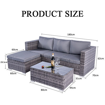 Grey 3-Piece Corner Sofa Garden Rattan Set