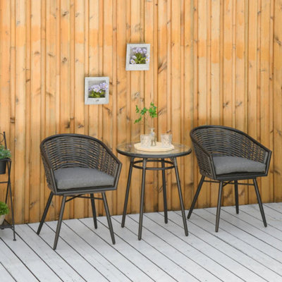 Grey 3-Piece Rattan Balcony Furniture Set