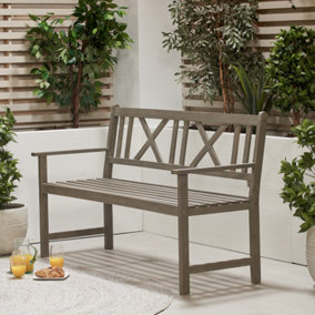 Grey 3 Seater Acacia Wood Bench For Garden