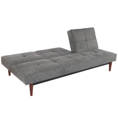 Grey 3 Seater Faux Suede Sofa Bed Convertible Chaise Lounge Couch with Wood Legs