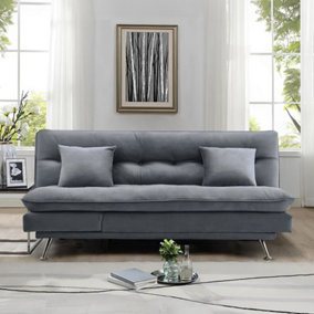 Grey 3 Seater Sofa Bed Fabric Tufted Couch Sofabed with 2 Pillow