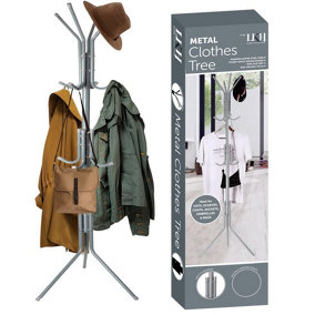 Grey -  3 Tier Coat / Clothes Stand With 12 Hooks